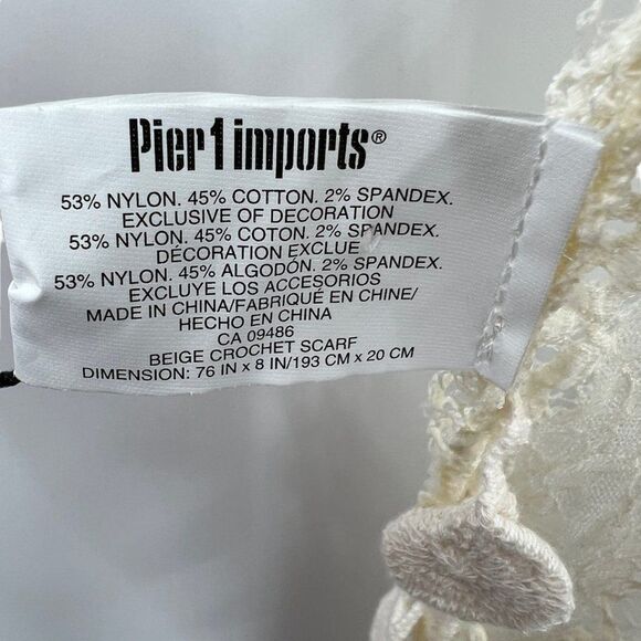 NWT Pier 1 Imports Scarf Nylon Blend Cream Dangle Doilies Boho Chic - Picture 11 of 16
